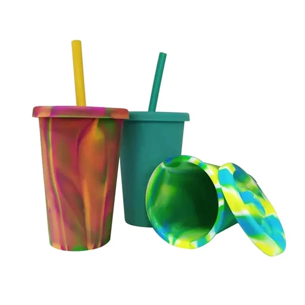 Tye Dye Silicone Cup With Lid & Straw 14.2 Oz - Tye Dye Silicone Cup With Lid & Straw 14.2 Oz - Image 3 of 5
