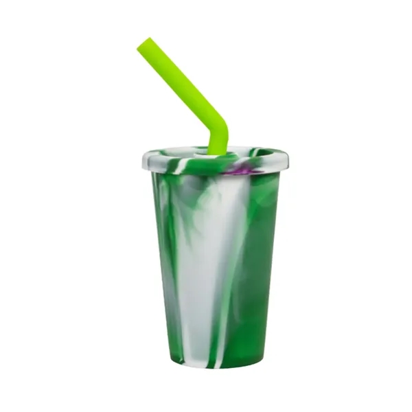 Tye Dye Silicone Cup With Lid & Straw 14.2 Oz - Tye Dye Silicone Cup With Lid & Straw 14.2 Oz - Image 4 of 5