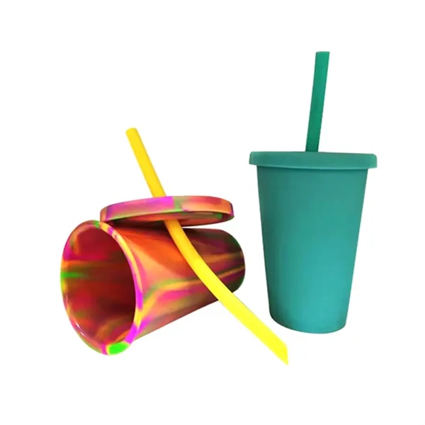Tye Dye Silicone Cup With Lid & Straw 14.2 Oz - Tye Dye Silicone Cup With Lid & Straw 14.2 Oz - Image 5 of 5