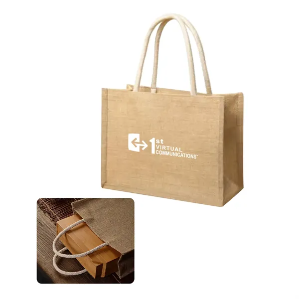 Natural Two Tone Jute Tote Bag - Natural Two Tone Jute Tote Bag - Image 0 of 3