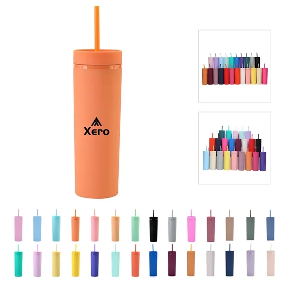 16 Oz Skinny Double Wall Plastic Straw Cup