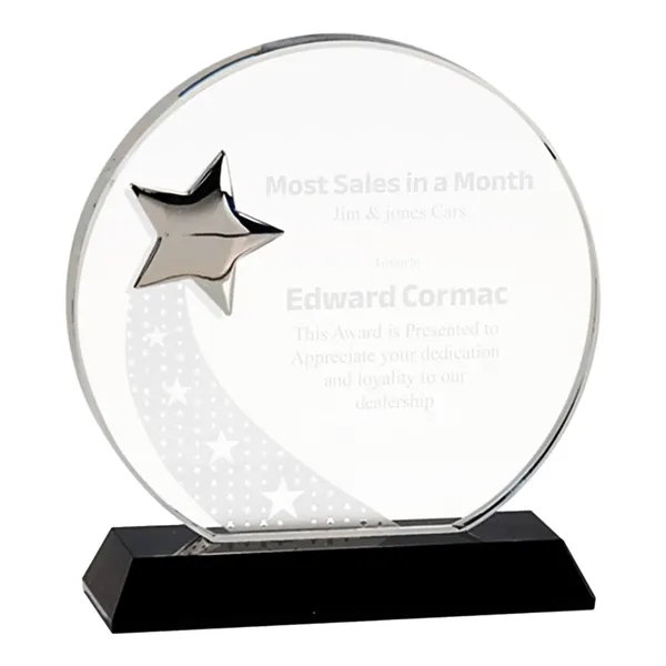 Silver Star Round Crystal on Black Pedestal Base Award - Silver Star Round Crystal on Black Pedestal Base Award - Image 0 of 1