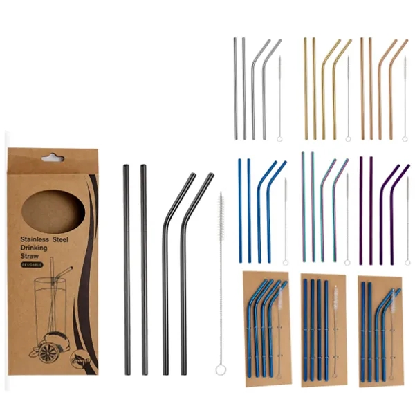 3 in 1 Reusable Stainless Steel Drinking Straw Set - 3 in 1 Reusable Stainless Steel Drinking Straw Set - Image 0 of 0