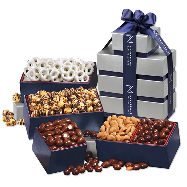Silver & Navy Tower of Treats - Silver & Navy Tower of Treats - Image 0 of 1