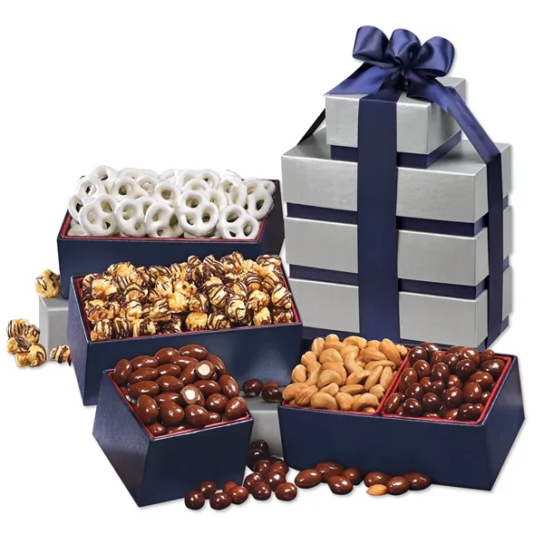 Silver & Navy Tower of Treats - Silver & Navy Tower of Treats - Image 1 of 1