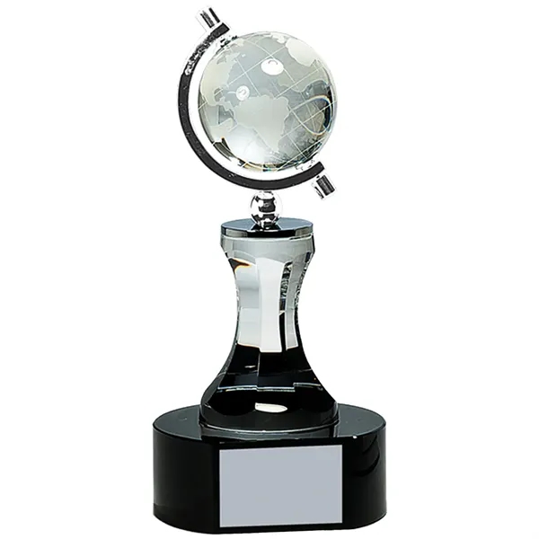 8.5" Crystal Spinning Globe Custom Award on Clear Tower. - 8.5" Crystal Spinning Globe Custom Award on Clear Tower. - Image 1 of 1