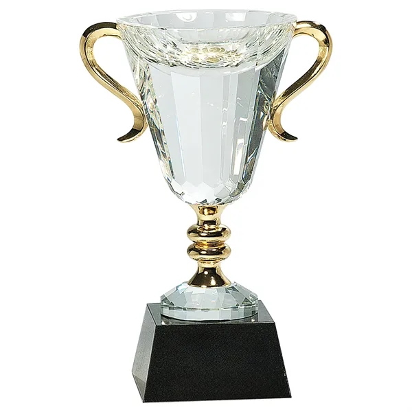 10" Crystal Cup with Gold Handles and Stem Award - 10" Crystal Cup with Gold Handles and Stem Award - Image 1 of 1