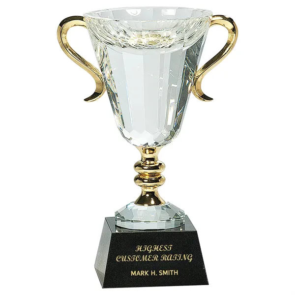10" Crystal Cup with Gold Handles and Stem Award - 10" Crystal Cup with Gold Handles and Stem Award - Image 0 of 1