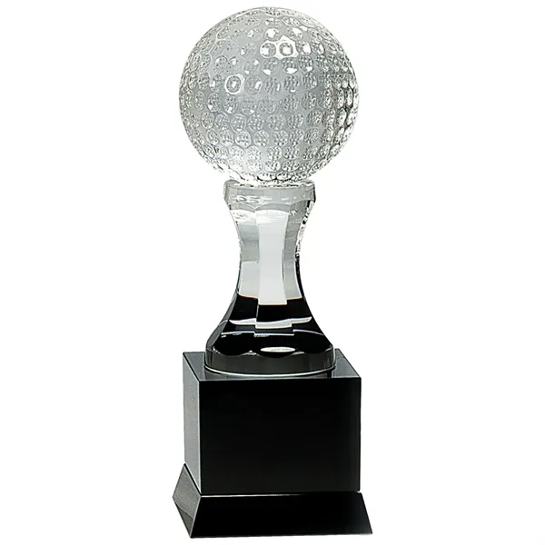 9" Crystal Golf Ball on Black Pedestal Base Custom Awards - 9" Crystal Golf Ball on Black Pedestal Base Custom Awards - Image 1 of 1