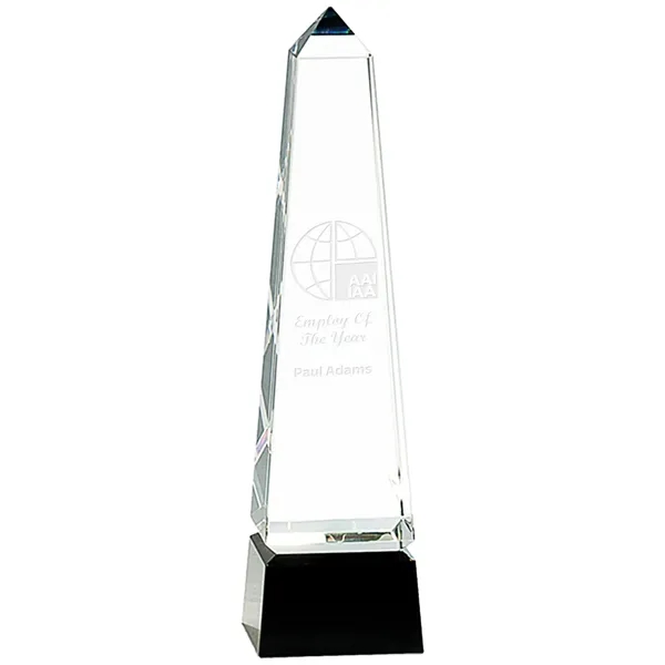 Obelisk Crystal on Black Pedestal Base Custom Award - Obelisk Crystal on Black Pedestal Base Custom Award - Image 0 of 1
