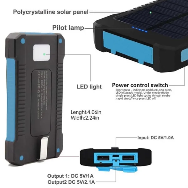 10,000-mAh Solar Power Bank W/ Flashlight compass Carabiner - 10,000-mAh Solar Power Bank W/ Flashlight compass Carabiner - Image 1 of 12