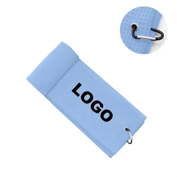 Sports Microfiber Waffle Pattern Golf Towel w/Carabiner Hook - Sports Microfiber Waffle Pattern Golf Towel w/Carabiner Hook - Image 3 of 3