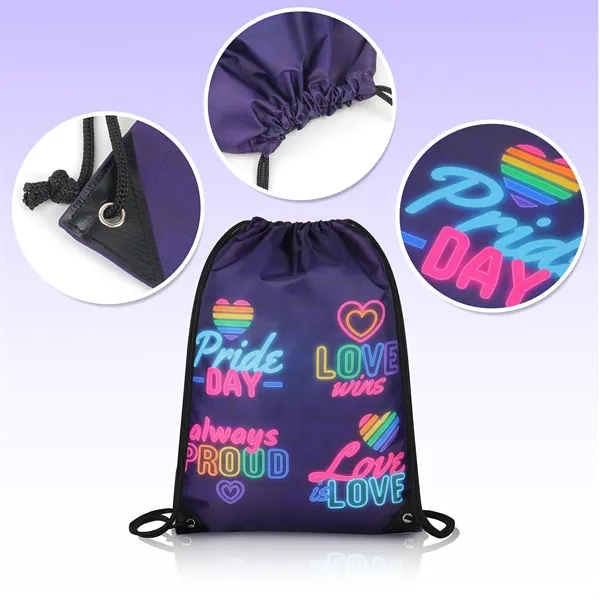 420D Heavy Duty Dye Sublimation Drawstring Backpack - 420D Heavy Duty Dye Sublimation Drawstring Backpack - Image 1 of 7