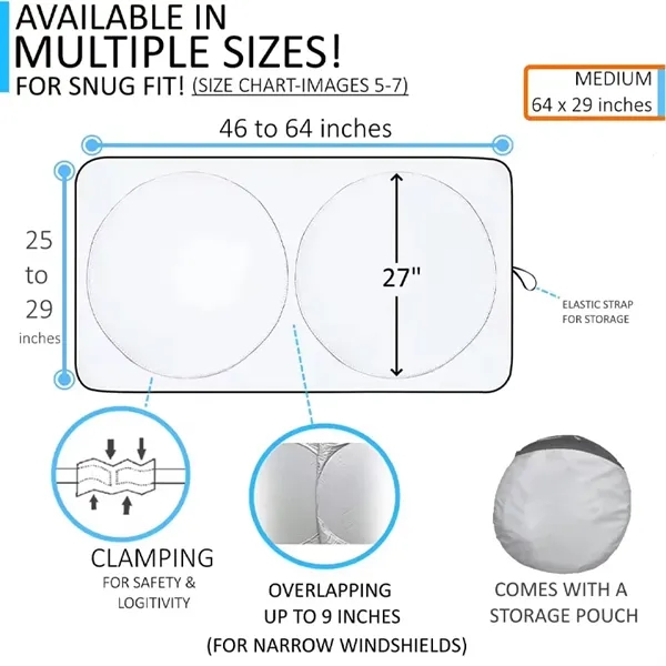 Car Windshield Sun Shade With Storage Pouch - Car Windshield Sun Shade With Storage Pouch - Image 1 of 4