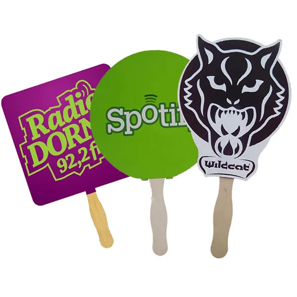 Customiable Shaped Paper Hand Fan with Wood Handle - Customiable Shaped Paper Hand Fan with Wood Handle - Image 0 of 1