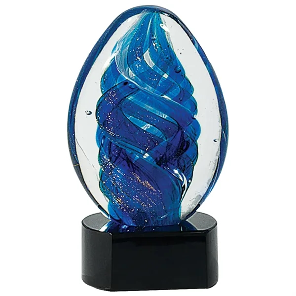 6" Blue Oval Swirl Art Glass Award - 6" Blue Oval Swirl Art Glass Award - Image 1 of 1