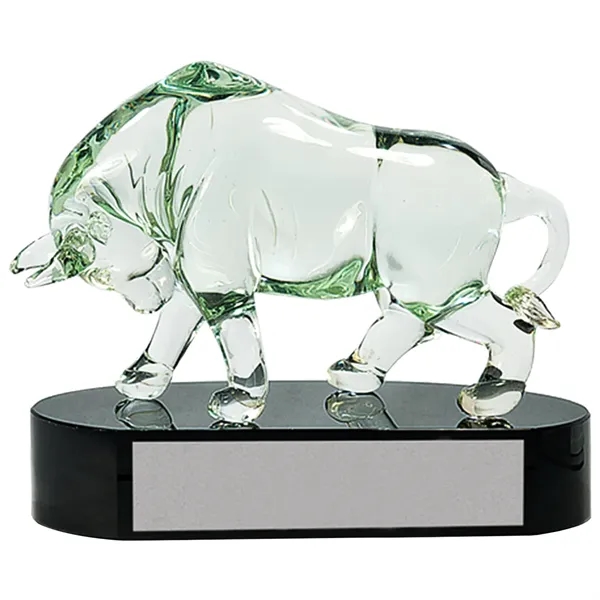 7.5" Handmade Clear Art Glass Bull Award - 7.5" Handmade Clear Art Glass Bull Award - Image 1 of 1