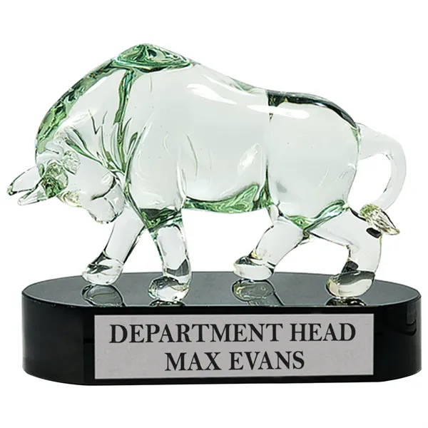 7.5" Handmade Clear Art Glass Bull Award - 7.5" Handmade Clear Art Glass Bull Award - Image 0 of 1