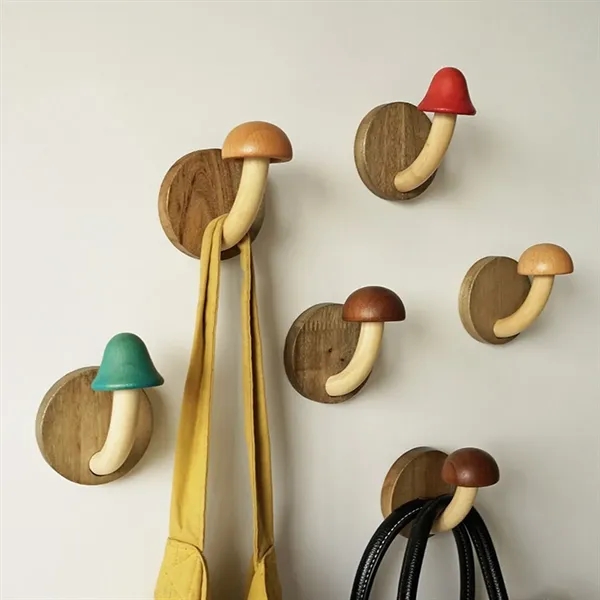 Natural Wooden Wall Hooks Mashroom Shape - Natural Wooden Wall Hooks Mashroom Shape - Image 1 of 5