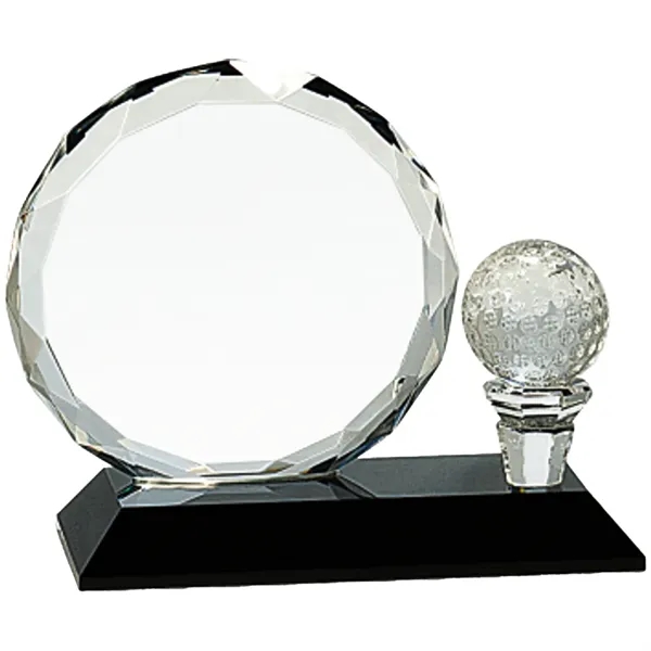 5.5" Facet Crystal Golf Ball Custom Award on Black Pedestal - 5.5" Facet Crystal Golf Ball Custom Award on Black Pedestal - Image 1 of 1