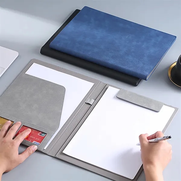 A4 PU Leather Magnetic Folder with Pockets - A4 PU Leather Magnetic Folder with Pockets - Image 1 of 9