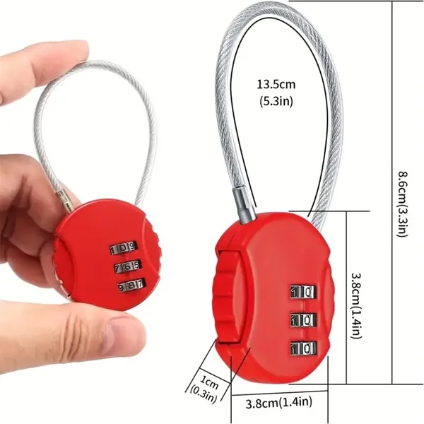 3 Digit Mini Combination Cable Padlock Waterproof Gym Lock - 3 Digit Mini Combination Cable Padlock Waterproof Gym Lock - Image 1 of 5