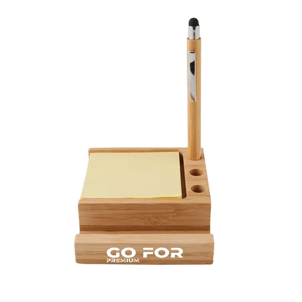 Bamboo Sticky Note Dispenser with Pen Phone Desk Holder - Bamboo Sticky Note Dispenser with Pen Phone Desk Holder - Image 1 of 3