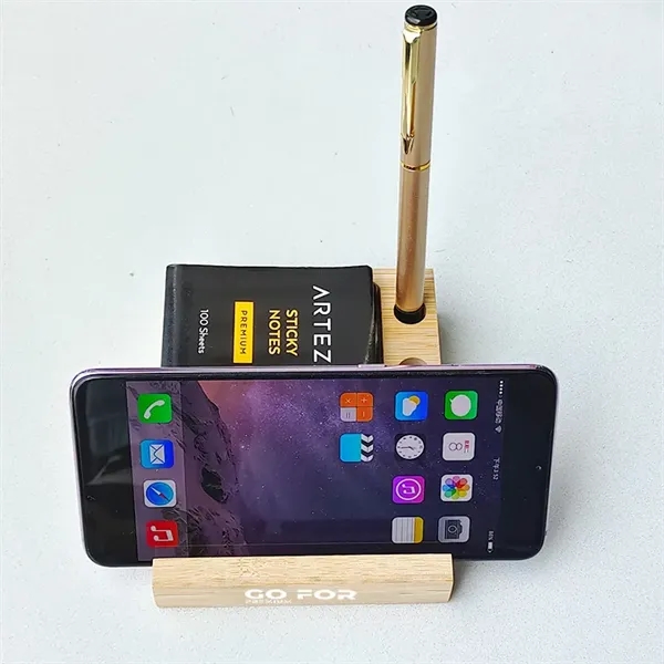 Bamboo Sticky Note Dispenser with Pen Phone Desk Holder - Bamboo Sticky Note Dispenser with Pen Phone Desk Holder - Image 2 of 3