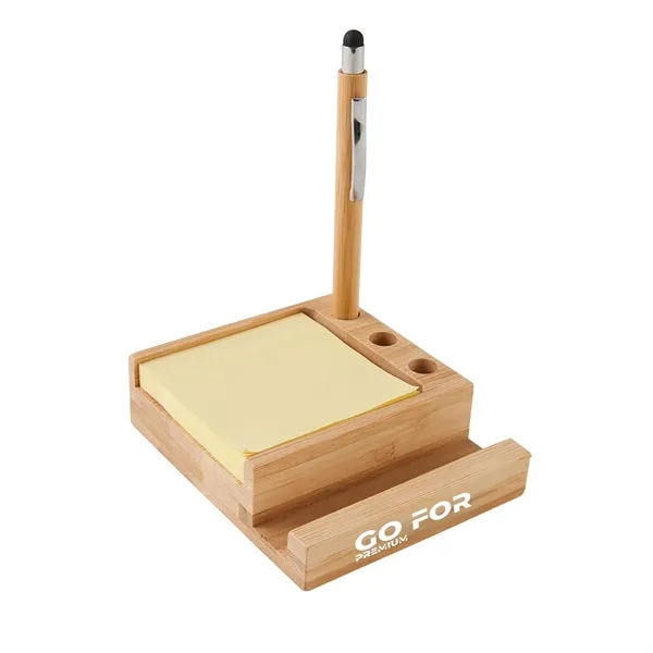 Bamboo Sticky Note Dispenser with Pen Phone Desk Holder - Bamboo Sticky Note Dispenser with Pen Phone Desk Holder - Image 3 of 3