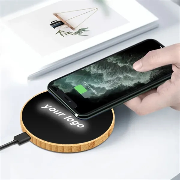 Evanston Bamboo Light Up Wireless Charger 15W - Evanston Bamboo Light Up Wireless Charger 15W - Image 2 of 6