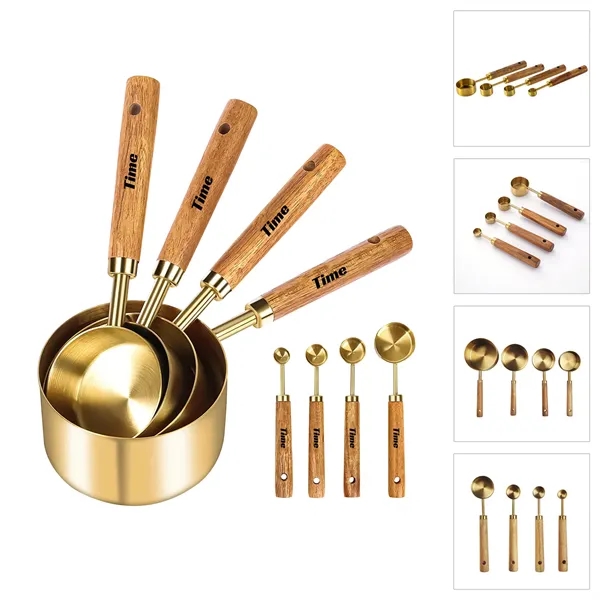 8Pcs Wood Handle Measuring Cup and Spoon Set - 8Pcs Wood Handle Measuring Cup and Spoon Set - Image 0 of 6