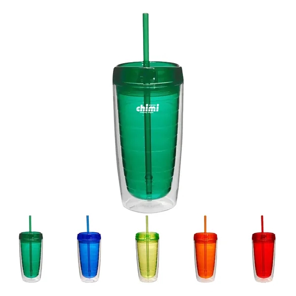 16 Oz Double Wall Acrylic Tumbler with Straw Lid - 16 Oz Double Wall Acrylic Tumbler with Straw Lid - Image 0 of 7