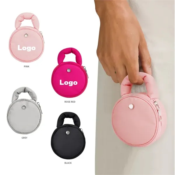 3D Round Small Cosmetic Bag 4'' Cable Organizer Coin Pouch - 3D Round Small Cosmetic Bag 4'' Cable Organizer Coin Pouch - Image 0 of 4