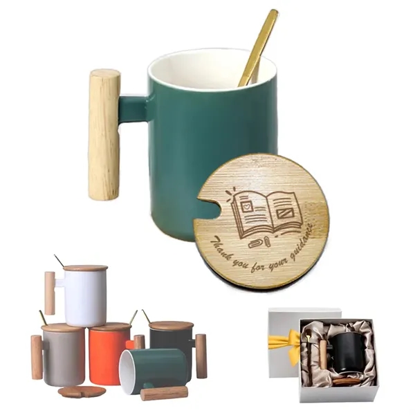 Coffee Mug With Bamboo Lid and Stir Spoon - Coffee Mug With Bamboo Lid and Stir Spoon - Image 0 of 3