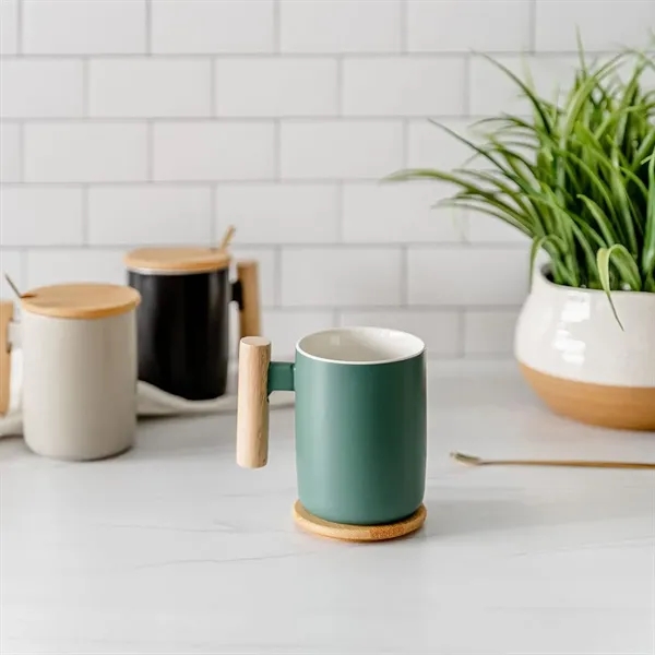 Coffee Mug With Bamboo Lid and Stir Spoon - Coffee Mug With Bamboo Lid and Stir Spoon - Image 2 of 3