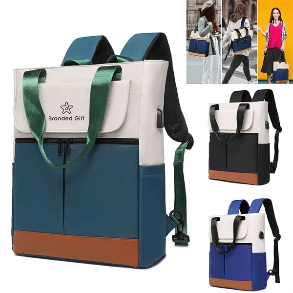 2-In-1 Wide Top Open Laptop Backpack Tote Bag - 2-In-1 Wide Top Open Laptop Backpack Tote Bag - Image 0 of 6