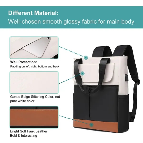 2-In-1 Wide Top Open Laptop Backpack Tote Bag - 2-In-1 Wide Top Open Laptop Backpack Tote Bag - Image 3 of 6