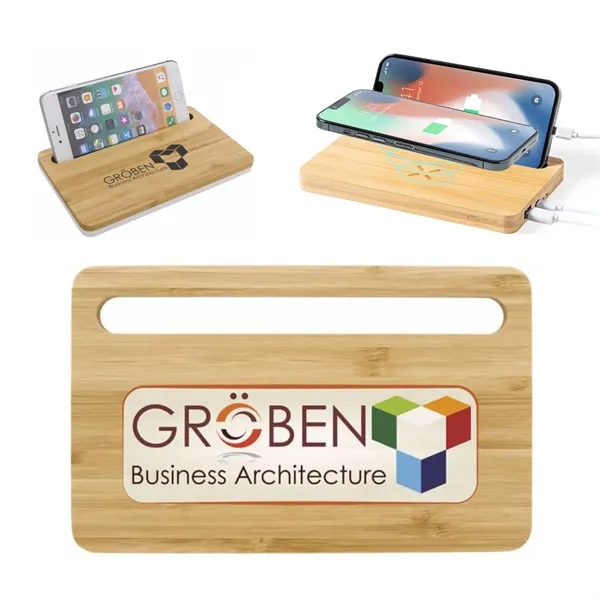 15W Bamboo Wireless Charging Pad with Phone Stand - 15W Bamboo Wireless Charging Pad with Phone Stand - Image 0 of 3