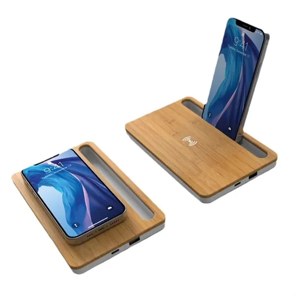 15W Bamboo Wireless Charging Pad with Phone Stand - 15W Bamboo Wireless Charging Pad with Phone Stand - Image 2 of 3