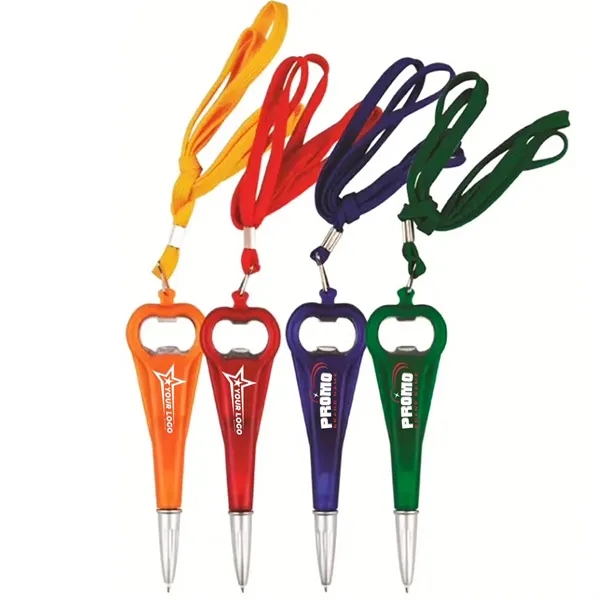 2 In 1 Beer Bottle Opener Ballpoint Pen W/ Lanyard Imprinted - 2 In 1 Beer Bottle Opener Ballpoint Pen W/ Lanyard Imprinted - Image 0 of 4