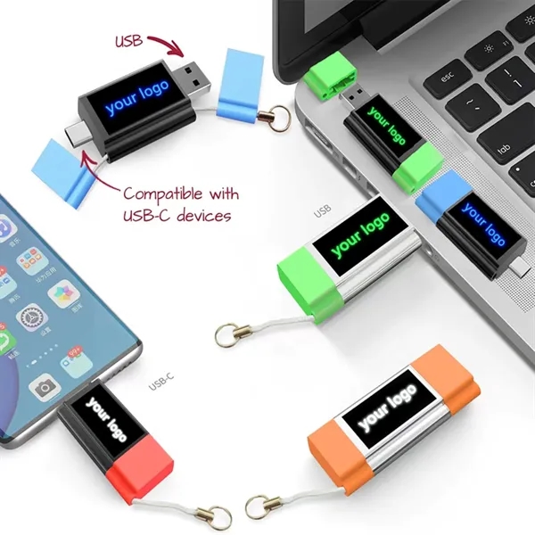Light Up Dual Capped USB Flash Drive with OTG USB-C - Light Up Dual Capped USB Flash Drive with OTG USB-C - Image 0 of 0