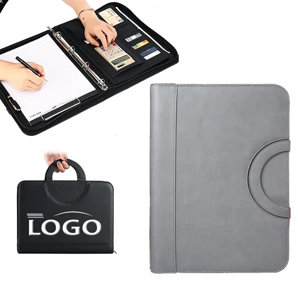 Multifunctional A4 PU Leather Portfolio Organizer With Zippe - Multifunctional A4 PU Leather Portfolio Organizer With Zippe - Image 0 of 5
