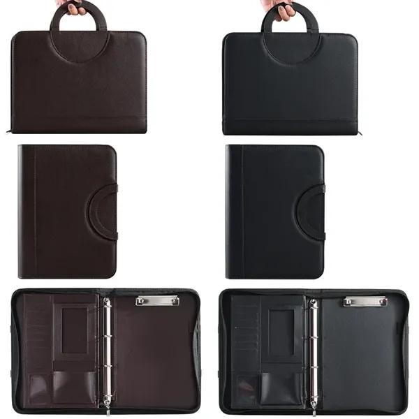 Multifunctional A4 PU Leather Portfolio Organizer With Zippe - Multifunctional A4 PU Leather Portfolio Organizer With Zippe - Image 2 of 5