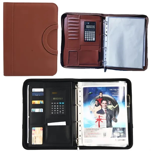 Multifunctional A4 PU Leather Portfolio Organizer With Zippe - Multifunctional A4 PU Leather Portfolio Organizer With Zippe - Image 3 of 5