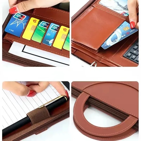 Multifunctional A4 PU Leather Portfolio Organizer With Zippe - Multifunctional A4 PU Leather Portfolio Organizer With Zippe - Image 5 of 5