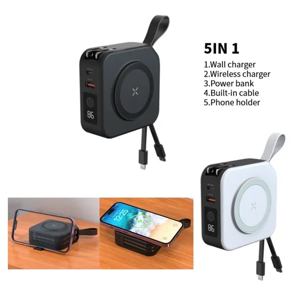 5-In-1 Magnetic Wireless Charger With 1W Power Bank & Stand - 5-In-1 Magnetic Wireless Charger With 1W Power Bank & Stand - Image 2 of 3