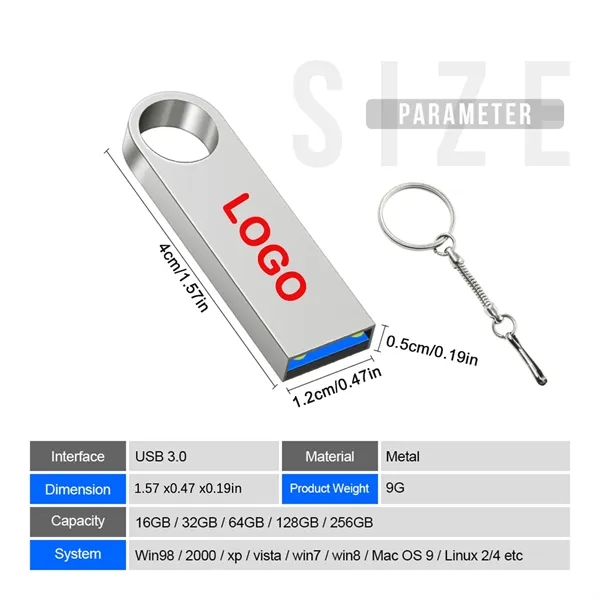 High-Speed USB 3.0 Metal Flash Drive with Keychain - High-Speed USB 3.0 Metal Flash Drive with Keychain - Image 5 of 9