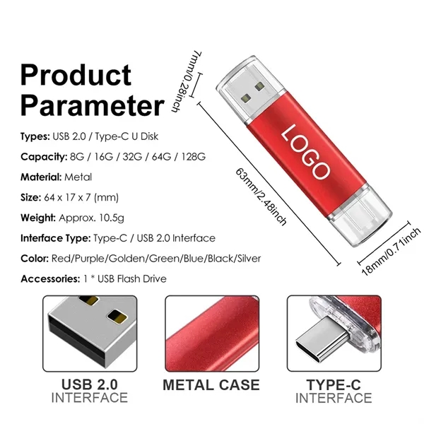 Dual Interface Metal USB C Flash Drive - Dual Interface Metal USB C Flash Drive - Image 5 of 12