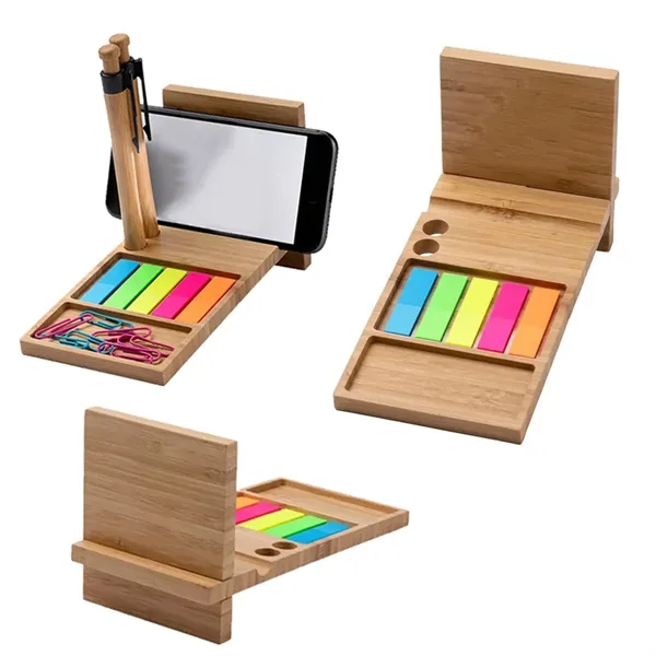 Bamboo Wood Desk Organizer with Mobile Stand and Pen Holder - Bamboo Wood Desk Organizer with Mobile Stand and Pen Holder - Image 2 of 2