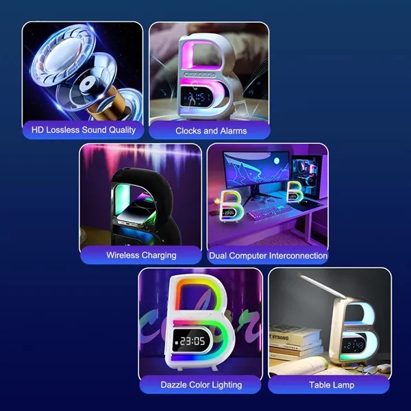 Wireless Charging Bluetooth Audio Ambient Light Alarm Clock - Wireless Charging Bluetooth Audio Ambient Light Alarm Clock - Image 2 of 4